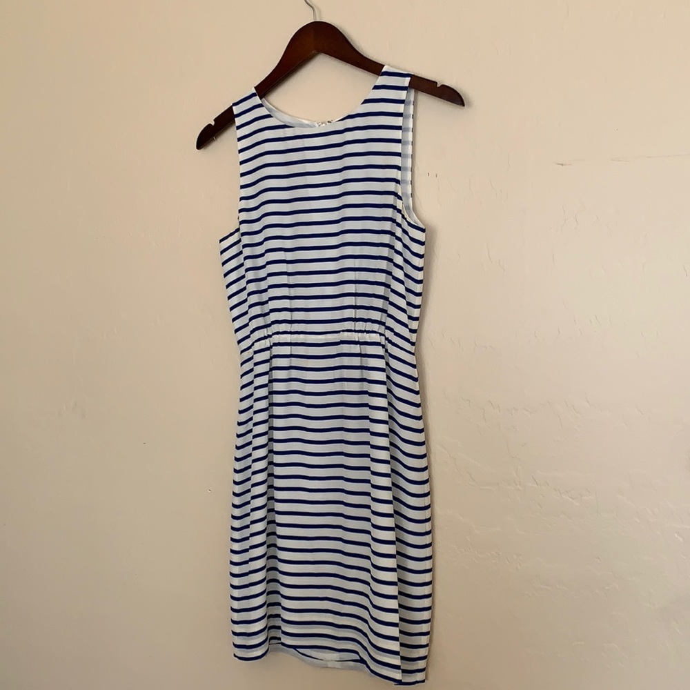 Silk blend j crew dress blue and white striped
